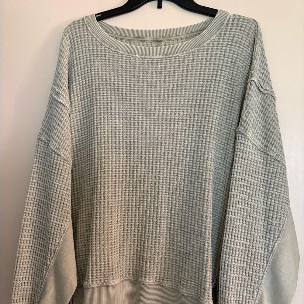 American Eagle Outfitters Sage Green Waffle Knit Crew Sweater